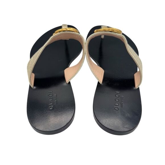 Gucci GG Marmont Gold Crinkle Leather Thong Sandals Size 7 - Picture 4 of 12